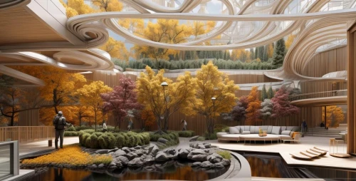 winter garden,futuristic landscape,3d rendering,biospheres,arcology,renderings,wintergarden,sky space concept,hahnenfu greenhouse,atriums,cochere,rivendell,sketchup,atrium,ecovillages,futuristic architecture,treehouses,greenhouse,streamwood,yellow garden