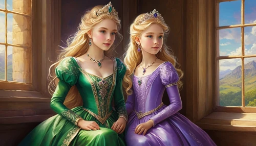 stepsisters,princesses,elsas,damsels,cinderellas,reinas,countesses,duchesses,princedoms,two girls,wlw,fairytale characters,rapunzel,noblewomen,tiaras,elves,princess' earring,fantasy picture,fairy tale icons,diadems,Conceptual Art,Daily,Daily 32