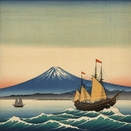 hokusai,hiroshige,ukiyoe,takimoto,nippon,utagawa,cool woodblock images,japanese art,okimoto,yasunari,fuji,bakumatsu,shigemasa,masashige,shikara,kimoto,daimyos,sea sailing ship,sakimoto,nagashi,Illustration,Japanese style,Japanese Style 21