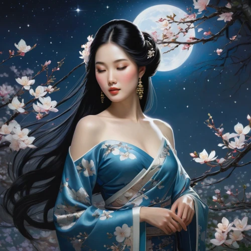 hanfu,jasmine blossom,oriental princess,plum blossom,night-blooming jasmine,plum blossoms,japanese art,oriental painting,geisha girl,oriental girl,white blossom,geisha,the plum flower,rongfeng,xueying,apricot blossom,jasmine flower,jinling,kunqu,a beautiful jasmine,Conceptual Art,Fantasy,Fantasy 12