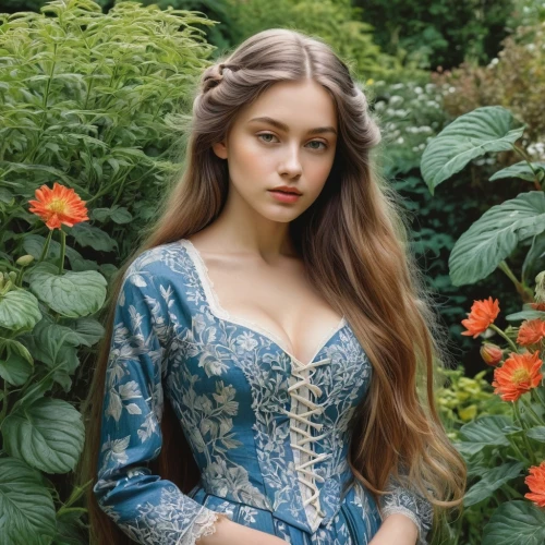 margairaz,blue floral,elizaveta,yelizaveta,vasilisa,floral,shipka,pevensie,nitaya,beautiful girl with flowers,kotova,girl in the garden,in the garden,sansa,belle,ellinor,blue dress,margaery,valar,anastasia,Illustration,Black and White,Black and White 15