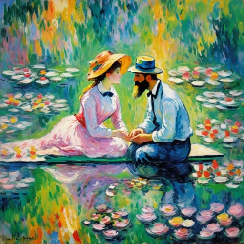 impressionism,impressionist,romantic scene,sargent,renoirs,flower painting,painting technique,impressionists,monet,tuxen,young couple,pittura,claude monet,girl on the river,lilly pond,oil painting on canvas,serenade,monets,oil painting,jatte,Conceptual Art,Oil color,Oil Color 20