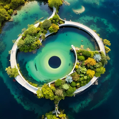 rotorua,artificial islands,swim ring,krka,crater lake,water palace,flying island,island suspended,floating over lake,olympiapark,lonar,lake bled,lake zurich,floating island,circular,acid lake,lagoon,lake geneva,lake lucerne,vanuatu,Illustration,Retro,Retro 12