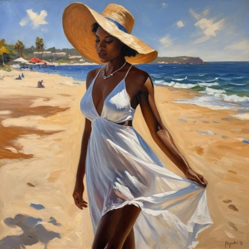 vettriano,panama hat,dmitriev,beach landscape,guadeloupe,african american woman,oil painting,yellow sun hat,hildebrandt,lachanze,daines,guadelupe,pittura,oluchi,cape verde island,oil painting on canvas,sun hat,fischl,cuba beach,champney,Conceptual Art,Oil color,Oil Color 22