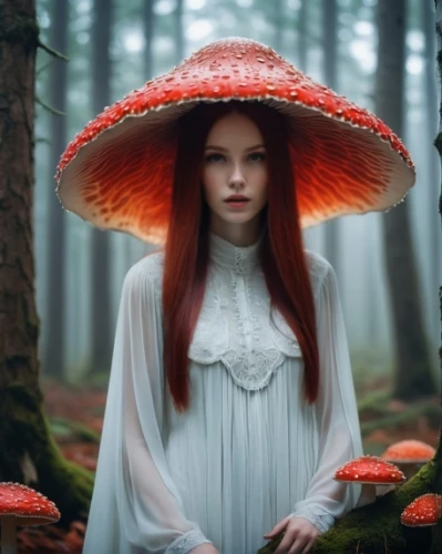 mushroom hat,red mushroom,amanita,seelie,agarics,agaric,faery,fae,stinkhorn,faerie,jingna,forest mushroom,muscaria,toadstool,lepiota,the hat of the woman,fly agaric,red fly agaric,behenna,mystical portrait of a girl