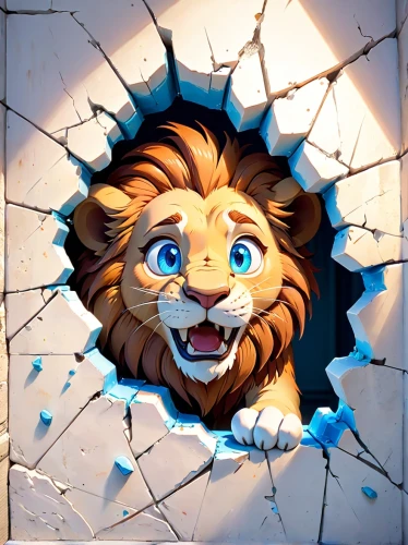 lion,shattered,scar,broken pane,magan,lion head,lion number,roar,lionnel,lionheart,sabertooth,goldlion,lion father,stitches,bullet hole,roars,smashed glass,mandylion,lionni,stone lion,Anime,Anime,Cartoon