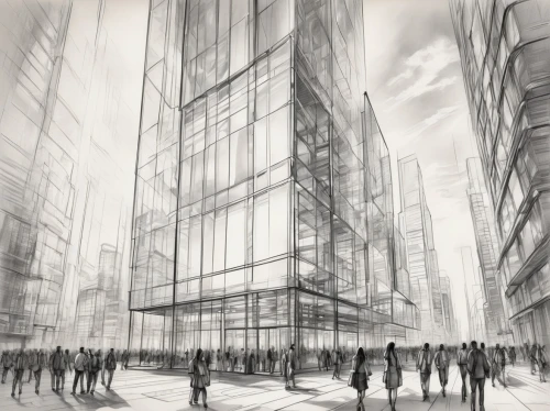 unbuilt,arcology,glass facade,glass facades,renderings,oscorp,wireframe,glass building,cybercity,wireframe graphics,revit,concept art,lexcorp,storyboard,coruscant,megaproject,citycell,storyboards,city scape,skyways,Illustration,Black and White,Black and White 30