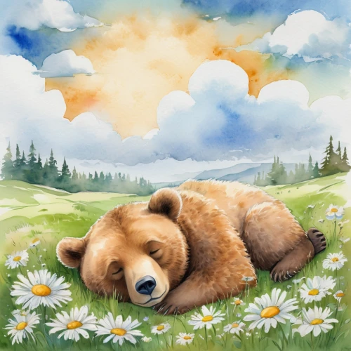 cute bear,wood daisy background,bearishness,springtime background,bear teddy,brown bear,blanket of flowers,scandia bear,cuddling bear,sleeping bear,bearlike,bear,bearable,spring background,dandelion background,flower background,slothbear,plush bear,teddy bear waiting,little bear,Illustration,Paper based,Paper Based 25