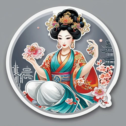 geiko,maiko,geisha girl,oiran,geisha,hanfu,oriental princess,omotoyossi,shunju,daiyu,geishas,guobao,oriental girl,chuseok,diaochan,kunqu,kakiemon,uemura,jasmine blossom,qibao,Unique,Design,Sticker