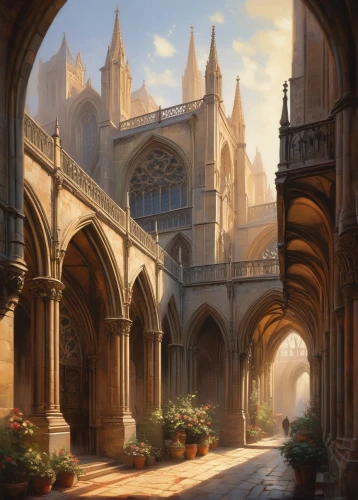 cathedral,seregil,theed,arcaded,hall of the fallen,cathedrals,duomo,cloisters,medieval,archways,magisterium,gondolin,cloistered,karakas,notre dame,fahan,conventual,gothic church,deruta,carstairs,Conceptual Art,Oil color,Oil Color 09