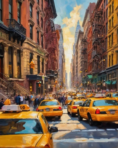 world digital painting,colorful city,new york streets,newyork,new york taxi,nyclu,ues,new york,ny,nyu,struzan,nytr,manhattan,nyc,taxis,cabs,city scape,cityscapes,wall street,uws,Conceptual Art,Oil color,Oil Color 20