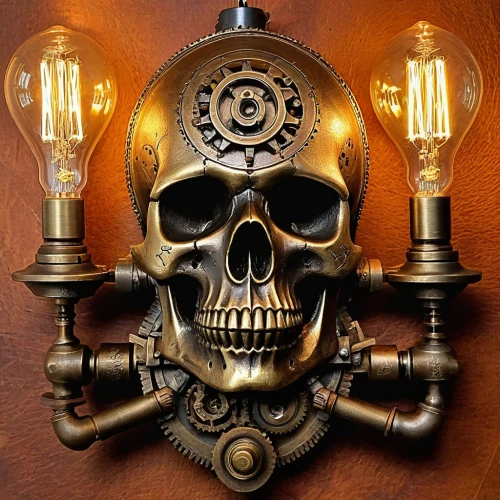 boho skull,steampunk gears,skull sculpture,steampunk,sconce,skull and cross bones,skull bones,skulls,vanitas,skull and crossbones,oil lamp,vintage skeleton,escutcheons,ensconce,skull mask,retro kerosene lamp,skeleton key,calavera,deadbolt,wall light,Illustration,Realistic Fantasy,Realistic Fantasy 13