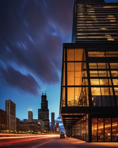 sears tower,streeterville,glass facades,willis tower,chicago skyline,bunshaft,juilliard,chicago night,glass facade,rencen,bizinsider,adjaye,glass building,chicago,tishman,hearst,city scape,office buildings,highmark,difc,Art,Classical Oil Painting,Classical Oil Painting 03