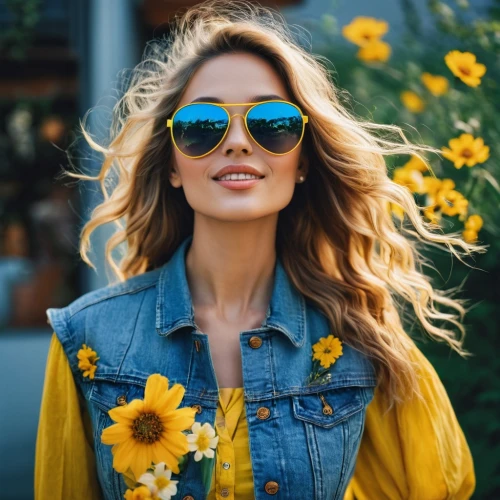 yellow daisies,helianthus sunbelievable,beautiful girl with flowers,sunflowers,sunflower lace background,sun flowers,yellow and blue,sun daisies,daisies,yellow flowers,girl in flowers,golden flowers,bright flowers,yellow petals,colorful floral,yellow,yellow jumpsuit,yellow petal,sun glasses,photochromic,Photography,Documentary Photography,Documentary Photography 15