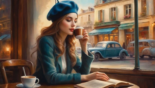 woman at cafe,woman drinking coffee,parisian coffee,donsky,paris cafe,coffee and books,women at cafe,woman with ice-cream,coffee shop,girl studying,coffeeshop,woman thinking,coffee background,the coffee shop,nestruev,girl wearing hat,caffe,coffeehouse,caffee,coffee break,Conceptual Art,Daily,Daily 32