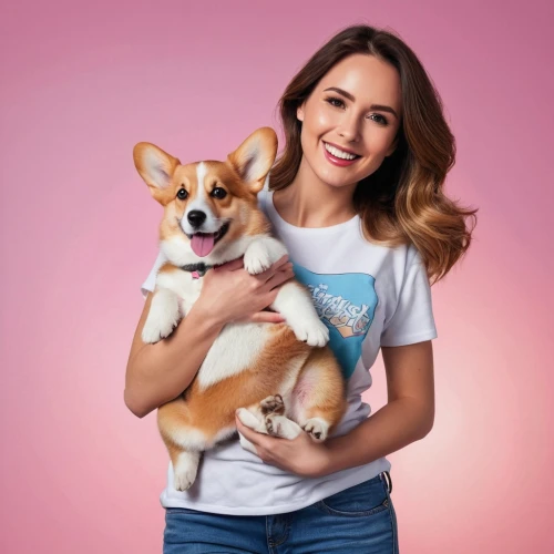 poki,dansie,tshirt,corgis,luan,pink background,adorable,sourcefed,wag,girl with dog,zella,kimba,marzia,corgi,portrait background,puppies,cute,rspca,mashable,girl in t-shirt,Photography,Artistic Photography,Artistic Photography 15