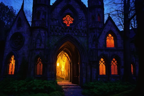 haunted cathedral,gothic church,cathedral,forest chapel,nidaros cathedral,church painting,the black church,black church,mausoleums,little church,dusk,forest cemetery,old graveyard,mausolea,ecclesiatical,the cathedral,cemetary,cemetery,sacristy,stained glass,Conceptual Art,Daily,Daily 19