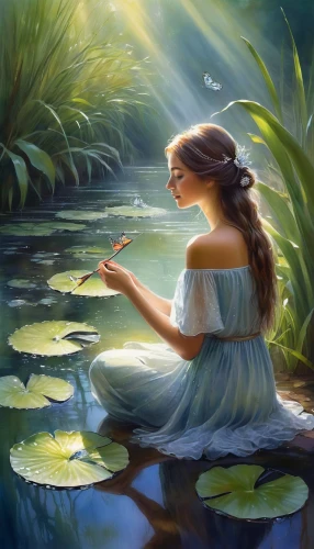 water lotus,waterlilies,waterlily,water lilies,serene,water lilly,water lily,lily pond,fantasy picture,lilly pond,girl on the river,tranquility,flower of water-lily,urantia,mystical portrait of a girl,white water lilies,serenity,reflection in water,ophelia,amphitrite,Conceptual Art,Daily,Daily 32