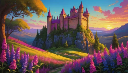 fairy tale castle,fairytale castle,purple landscape,fantasy landscape,knight's castle,fantasy picture,castledawson,castle,ruined castle,rapunzel,fairy chimney,castle of the corvin,castles,medieval castle,hogwarts,nargothrond,castle keep,castletroy,fantasy city,fantasy world,Illustration,Abstract Fantasy,Abstract Fantasy 19