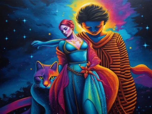 welin,neon body painting,la violetta,masquerade,jasinski,radhakrishna,fantasy picture,inamorata,black light,blacklight,dancing couple,fantasy art,oil painting on canvas,fantasmas,personifications,vivants,siddharta,familiars,garamantes,dream art,Illustration,Realistic Fantasy,Realistic Fantasy 25