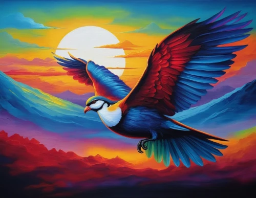 bird painting,colorful birds,aguila,bird flying,bird in the sky,rapace,macaw,birds flying,bird in flight,indigenous painting,tucan,night bird,flying birds,oiseaux,bird flight,migratory bird,peace dove,dove of peace,macaws of south america,flying bird,Illustration,Realistic Fantasy,Realistic Fantasy 25