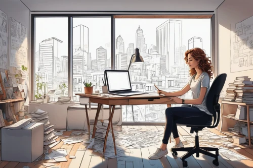 working space,girl at the computer,world digital painting,blur office background,workspace,work space,modern office,work from home,girl studying,creative office,work at home,in a working environment,workspaces,office worker,illustrator,office line art,background vector,digital painting,office desk,office,Illustration,Black and White,Black and White 05