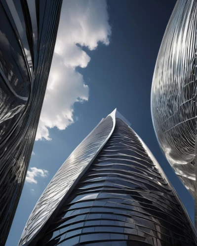 futuristic architecture,morphosis,glass facades,urban towers,skyscapers,shard of glass,heatherwick,arcology,monoliths,supertall,glass facade,superstructures,libeskind,bjarke,metal cladding,steel sculpture,skyscraping,glass building,tall buildings,gehry,Photography,Black and white photography,Black and White Photography 14