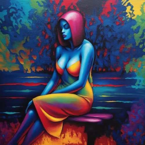 neon body painting,woman sitting,bodypainting,girl sitting,jasinski,woman thinking,nielly,paschke,bodypaint,body painting,pintura,la violetta,art painting,oil painting on canvas,welin,girl on the river,vibrantly,oil painting,mujer,fauvism,Illustration,Realistic Fantasy,Realistic Fantasy 25