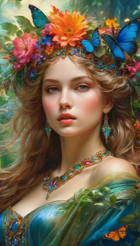 faery,faerie,fairie,fantasy art,flower fairy,splendor of flowers,fairy queen,bohemian art,diwata,girl in flowers,boho art style,ulysses butterfly,beautiful girl with flowers,fantasy picture,persephone,fantasy portrait,boho art,dryad,fairy peacock,dryads,Conceptual Art,Fantasy,Fantasy 05