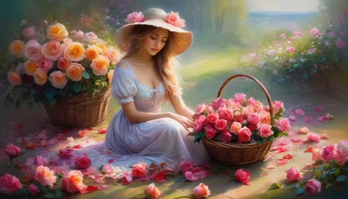 girl in flowers,girl picking flowers,flower basket,flower painting,beautiful girl with flowers,splendor of flowers,flowers in basket,springtime background,flower hat,primavera,girl in the garden,flower background,picking flowers,spring background,holding flowers,flower delivery,bellefleur,flower girl,flower fairy,flower stand,Conceptual Art,Daily,Daily 32