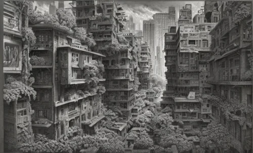 piranesi,destroyed city,brodsky,kowloon city,mandelbulb,kimmelman,anthropocene,escher,zamyatin,hashima,davachi,photomontage,metropolis,post-apocalyptic landscape,fractal environment,highrises,deodato,ecotopia,inhabitable,density,Art sketch,Art sketch,Ultra Realistic