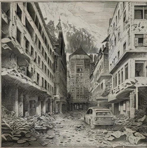 schuitema,schuiten,destroyed city,piranesi,willink,nuremburg,verdun,demolition,arras,bombardieri,bruxelles,brodsky,untergang,tervuren,apocalypse,apocalyptic,aleppo,destroyed area,destroyed houses,guernica,Art sketch,Art sketch,15th Century