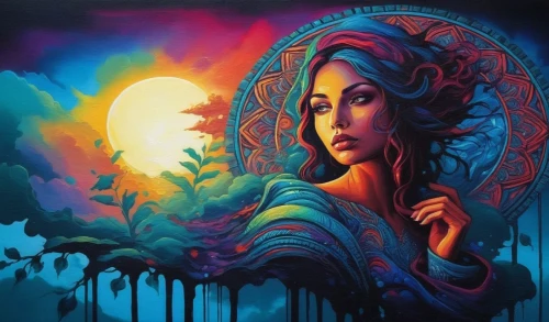 bohemian art,boho art,duenas,welin,baoshun,flamenca,oil painting on canvas,art painting,boho art style,dream art,mexican painter,pintura,blue moon rose,flora,mother earth,oshun,leota,viveros,moondragon,fantasy art,Illustration,Realistic Fantasy,Realistic Fantasy 25