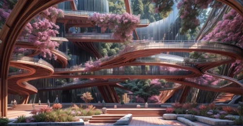 rivendell,futuristic landscape,cardassia,biopiracy,ecotopia,futuristic architecture,arcology,arbor,kashyyyk,biopolis,gardens,ringworld,cochere,naboo,streamwood,tunnel of plants,garden of plants,arbour,imagineering,atriums