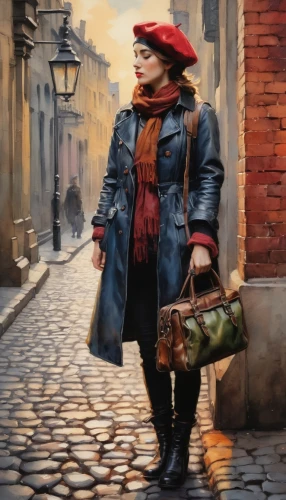 woman walking,red coat,girl with bread-and-butter,vendor,mercadante,girl walking away,woman shopping,woman with ice-cream,travel woman,italian painter,world digital painting,girl in a historic way,peregrini,redcoat,merchant,parisienne,shopper,a pedestrian,venetist,old woman,Conceptual Art,Oil color,Oil Color 11