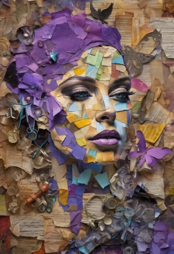 torn paper,paper art,woman's face,fragmented,seni,recycled paper,cardboard background,mosaica,graffiti art,woman face,pacitti,viveros,papier,paolozzi,mixed media,marilyn,multicolor faces,face portrait,la violetta,popart