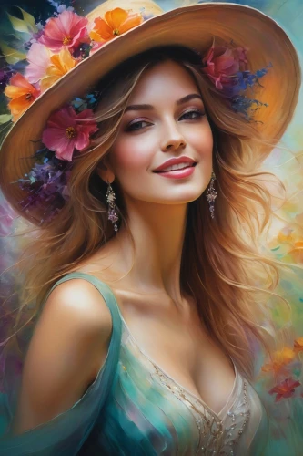 boho art style,flower painting,boho art,watercolor women accessory,splendor of flowers,beautiful girl with flowers,portrait background,photo painting,bohemian art,romantic portrait,art painting,flower background,world digital painting,the hat-female,the hat of the woman,fashion vector,girl in flowers,colorful background,beautiful bonnet,woman's hat,Conceptual Art,Daily,Daily 32
