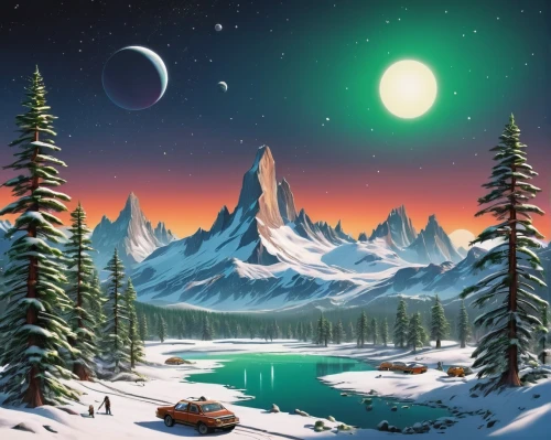 christmas snowy background,christmas landscape,snow landscape,snowy landscape,moon and star background,winter background,north pole,northern lights,landscape background,snowy peaks,snowy mountains,the northern lights,winter landscape,winter night,christmasbackground,ice planet,snow mountains,snow scene,lunar landscape,northen lights,Conceptual Art,Sci-Fi,Sci-Fi 20