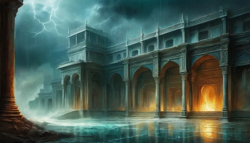 fantasy picture,theed,seregil,hall of the fallen,karakas,torrential,effluvia,ancient city,khandaq,fantasy art,midgard,deluge,waterdeep,neverwinter,conclave,fantasy landscape,rainfall,imperialis,rainstorm,flashfloods,Conceptual Art,Daily,Daily 32