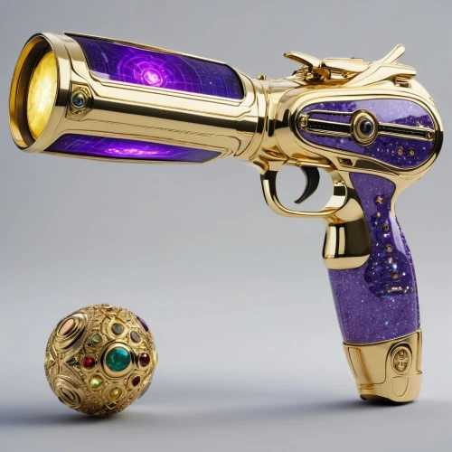 hawkmoon,gjallarhorn,popgun,gold and purple,air pistol,raygun,grafer,colt 1873,sidearm,aigbogun,ammo,24 karat,derringer,colt,flintlock,gold trumpet,golcuk,revolvers,purple and gold,parabellum,Photography,General,Realistic