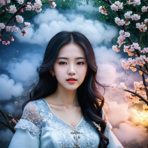 hanqiong,fairy queen,qiong,white rose snow queen,ethereal,flower fairy,mystical portrait of a girl,xiuqiong,rosa 'the fairy,zuoyun,yiyang,hanbok,japanese sakura background,jasmine blossom,persephone,beautiful girl with flowers,sanxia,baoyin,jingyi,jinyu,Photography,Artistic Photography,Artistic Photography 12