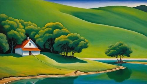 rural landscape,green landscape,home landscape,bluemner,mountain scene,khokhloma painting,alpine landscape,mostovoy,farm landscape,landscape,rousseau,sommerfeldt,river landscape,paisaje,moravia,herbin,brook landscape,agricultural scene,keeffe,benton,Art,Artistic Painting,Artistic Painting 21