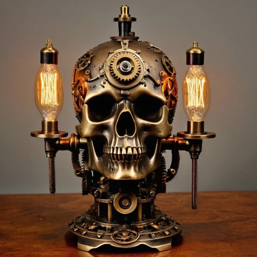 skull sculpture,retro kerosene lamp,skull statue,kerosene lamp,vintage skeleton,steampunk,scrap sculpture,boho skull,steampunk gears,oil lamp,bedside lamp,master lamp,vintage light bulb,lamp kerosene,vanitas,table lamp,vintage lantern,desk lamp,japanese lamp,retro lamp,Illustration,Realistic Fantasy,Realistic Fantasy 13