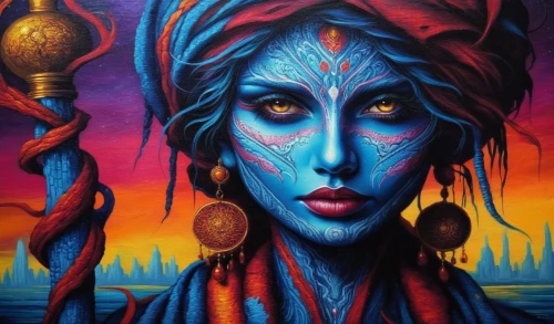 klarwein,blue enchantress,mystique,tantrik,voodoo woman,baoshun,viveros,bohemian art,priestess,welin,bombay,paschke,fantasy art,leota,ashkali,djinn,estess,kalima,amidala,melisandre,Illustration,Realistic Fantasy,Realistic Fantasy 25