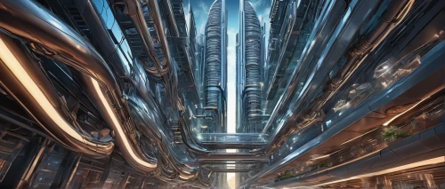 arcology,futuristic architecture,cybercity,coruscant,futuristic landscape,megastructures,superhighways,cyberview,cybertown,hyperspace,metropolis,sky space concept,collider,megastructure,ringworld,skyways,industrial tubes,conduits,tubes,hypervelocity,Conceptual Art,Sci-Fi,Sci-Fi 06