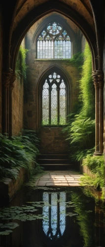 dandelion hall,rivendell,garden pond,hall of the fallen,water palace,lily pond,labyrinthian,lilly pond,sunken church,nargothrond,cloisters,undercroft,theed,oxbridge,pond,reflecting pool,fantasy picture,abandoned place,heale,fountain pond,Conceptual Art,Oil color,Oil Color 05