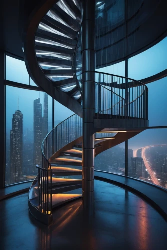 penthouses,the observation deck,spiral staircase,observation deck,skywalks,spiral stairs,steel stairs,futuristic architecture,sky apartment,staircases,vertigo,stairwell,stairways,staircase,winding staircase,stairwells,stairway,lofts,skybridge,winding steps,Illustration,Japanese style,Japanese Style 15