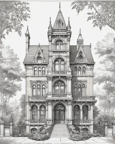 victorian house,driehaus,old victorian,house drawing,brownstones,mansard,victorian,victoriana,rowhouses,witch's house,brownstone,witch house,two story house,the haunted house,garden elevation,victorian style,crane house,fairy tale castle,ghost castle,rowhouse,Unique,Design,Blueprint