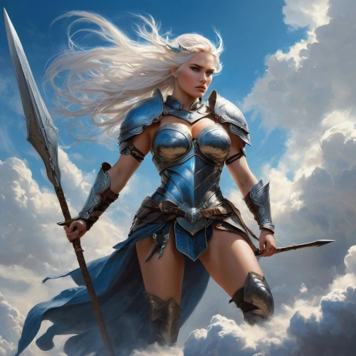 female warrior,warrior woman,thorhild,thundra,sandahl,heroic fantasy,jaina,fantasy woman,krietor,fantasy warrior,gunhild,wind warrior,gunnhild,valkyrie,swordswoman,arianrhod,dark elf,strong woman,ciri,edain,Conceptual Art,Fantasy,Fantasy 12