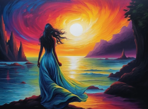 shamanic,dreamtime,fantasy art,shamanism,fantasy picture,dubbeldam,mother earth,dream art,oil painting on canvas,sun moon,sundancer,art painting,dreamscapes,vibrantly,ariadne,oshun,shamanistic,dreamscape,mythography,inanna,Illustration,Realistic Fantasy,Realistic Fantasy 25